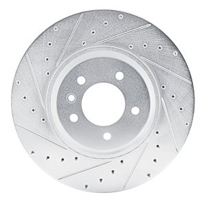 Land Rover Defender 90 Brake Rotor (1) - Front Left - R1 Concepts - Drilled & Slotted - Silver - `20-`25